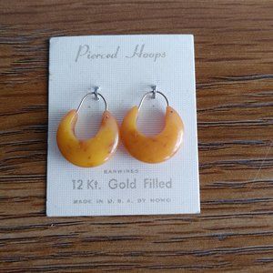 Vintage Butterscotch Bakelite Small Hoop Earrings on Original Card